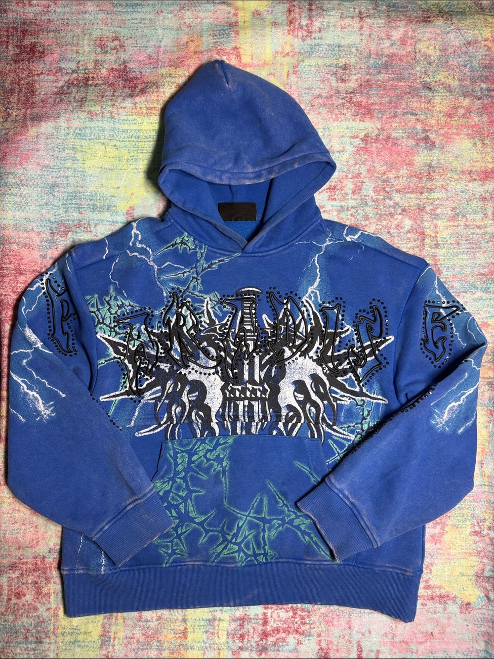 Smoke Rise Men's Blue Graphic Pullover Hoodie with Skull Motif